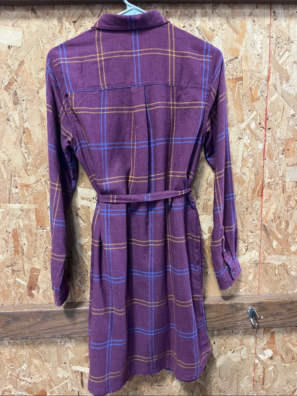Toad&Co Plum Plaid Long-Sleeve Shirt Dress with Waist Tie - Picture 3 of 6